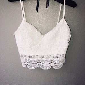 White Lace Strap Crop Top